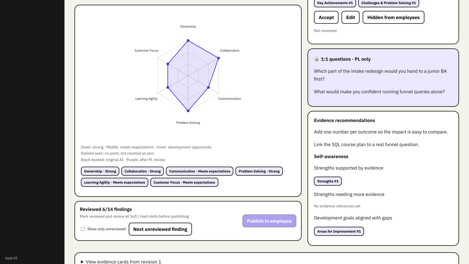 PL-only material: 1:1 questions and evidence recommendations.